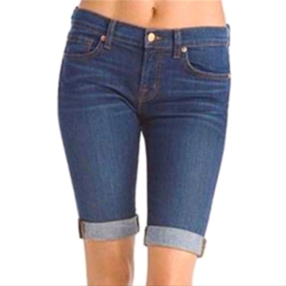J Brand Cuffed Denim Shorts Saturn Blue Womens Size 27 Bermuda Slim Selvedge - Picture 2 of 16